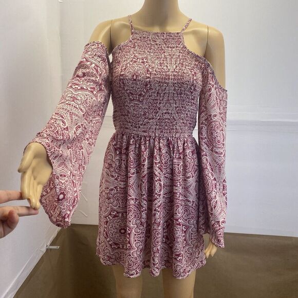 Mi Ami Women’s Smocked Open Shoulder Dress Deep Pink Small Pre Owned - Picture 1 of 16